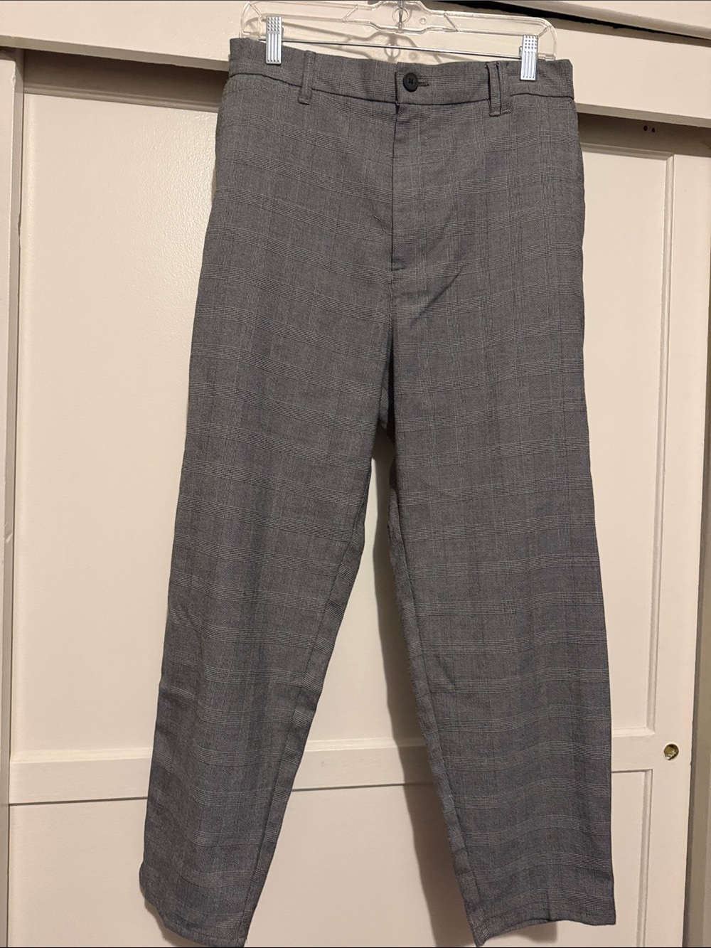 Bershka Women's Straight Leg Plaid Pants in Gray